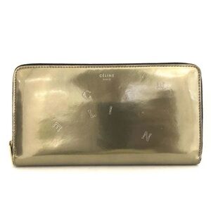 AUTH CELINE Wallet • Authentic CELINE Zippy Glossy Gold Alphabet Patent Leather
